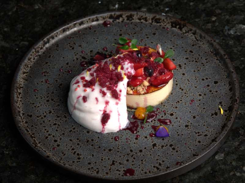 KAYA Bahrain Food Menu FROMAGE BRULEE WITH RED FRUITS & SAKURA